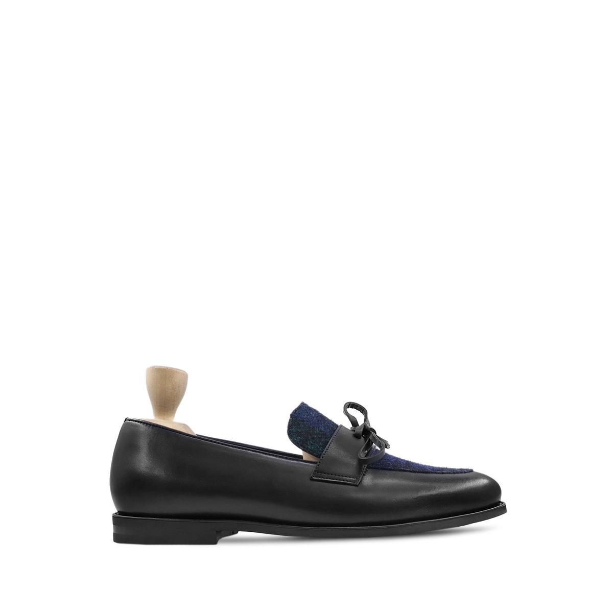 Demir - Men's Black Calf Leather and Harris Tweed Loafer