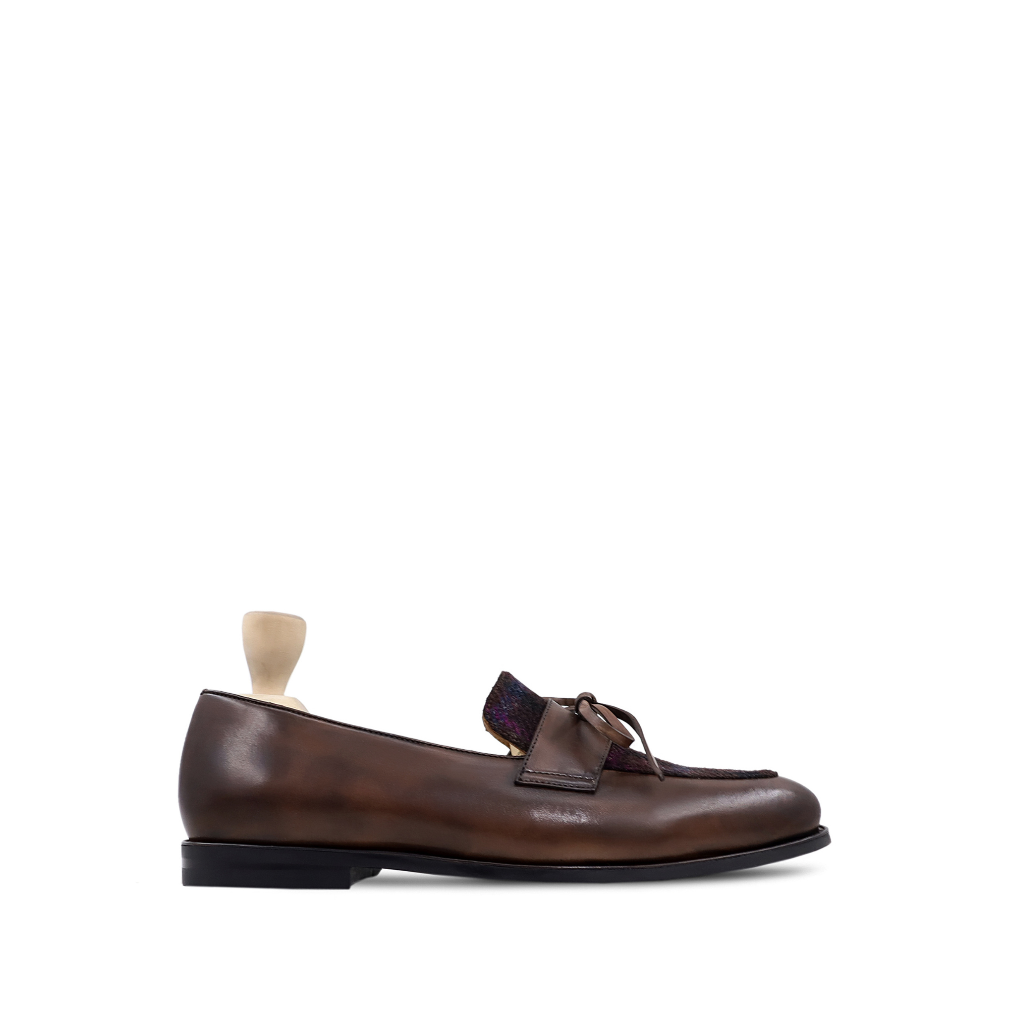 Aubrie - Men's Brown Patina Calf Leather and Harris Tweed Loafer