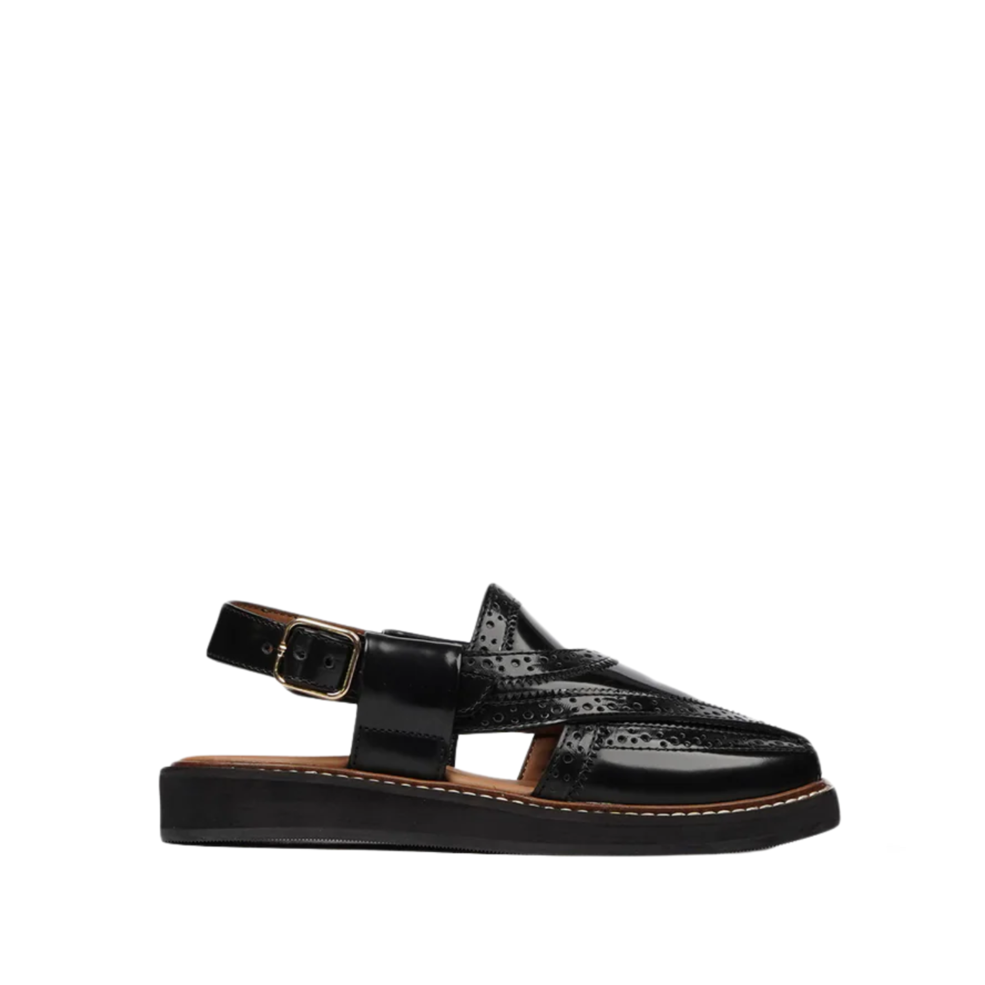 Aluzio - Kid's Black Box Leather High Shine Sandal (5-12 Years Old)