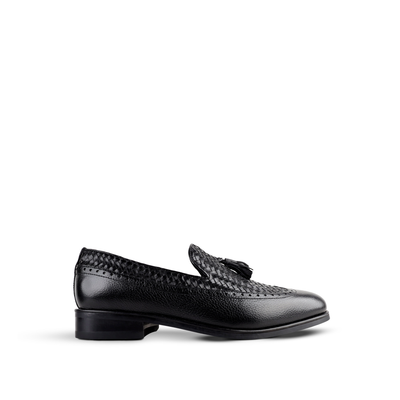 Dubasari - Men's Dark Black Pebble Grain and Hand Woven Calf Leather Loafer