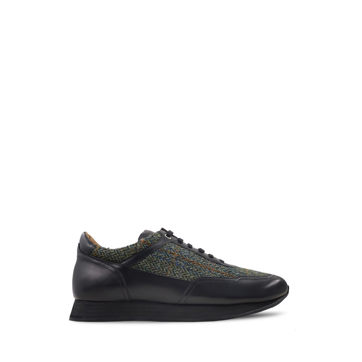 Itzel - Men's Black Calf Leather and Harris Tweed Leather Jogger