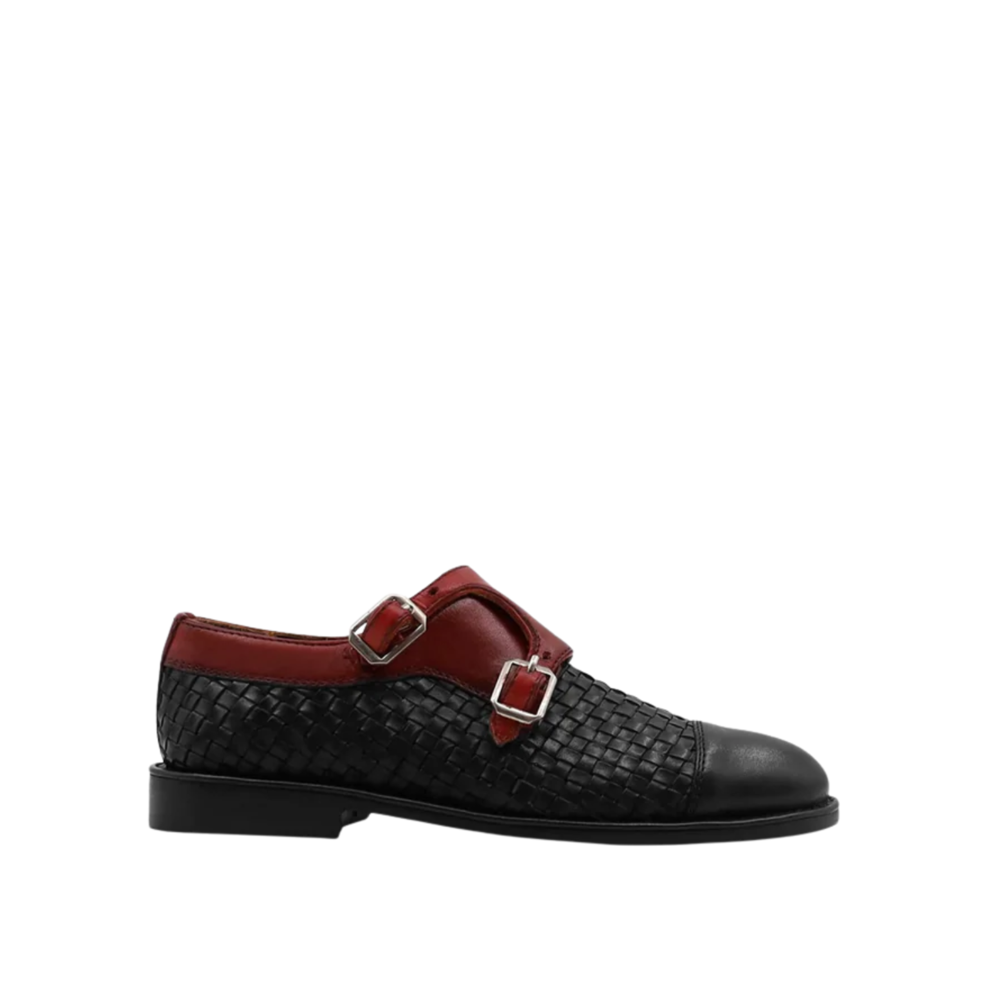 Hajar - Kid's Oxblood Calf Leather and Black Hand Woven Calf Leather Double Monkstrap (5-12 Years Old)