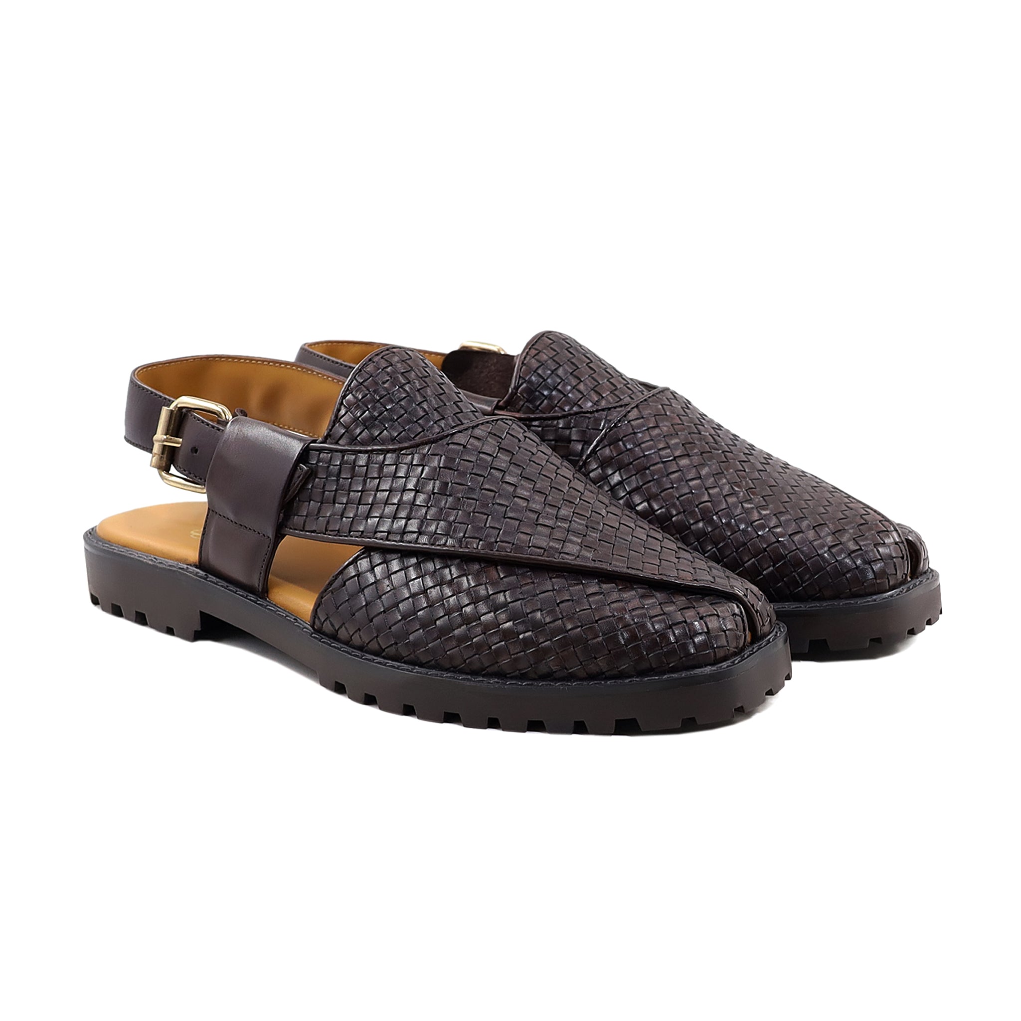 Zita - Men's Dark Brown Hand Woven Calf Leather Sandal