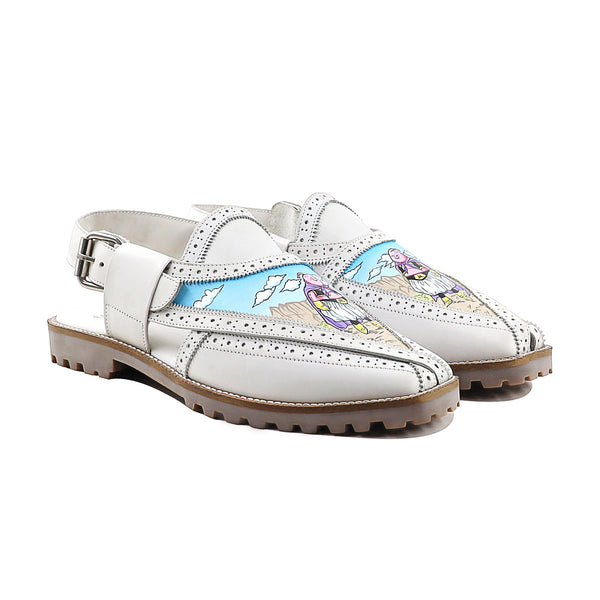 Maxton - Men's White Hand Painted Sandal