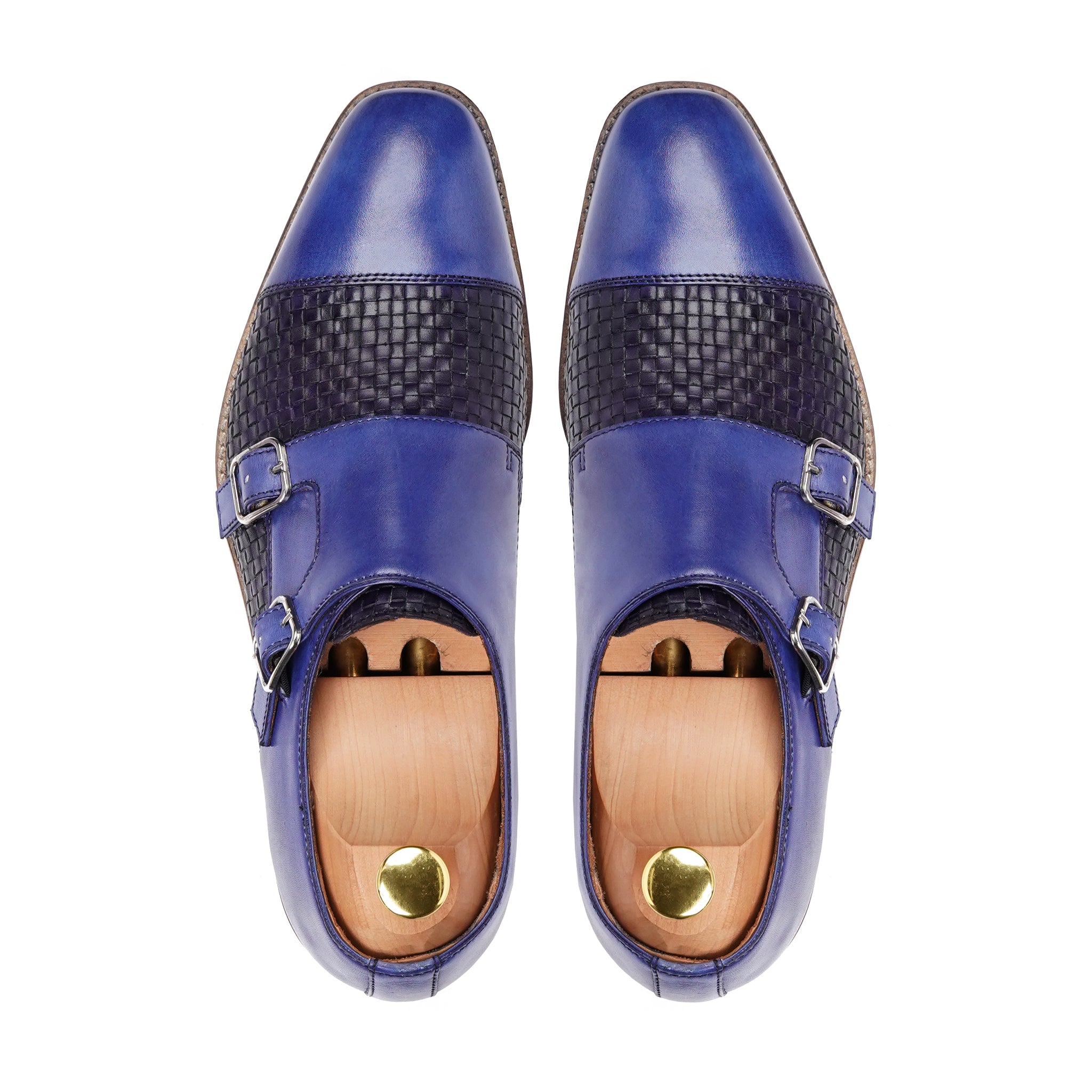 Alingsas - Men's Blue Hand Woven Calf Leather Double Monkstrap