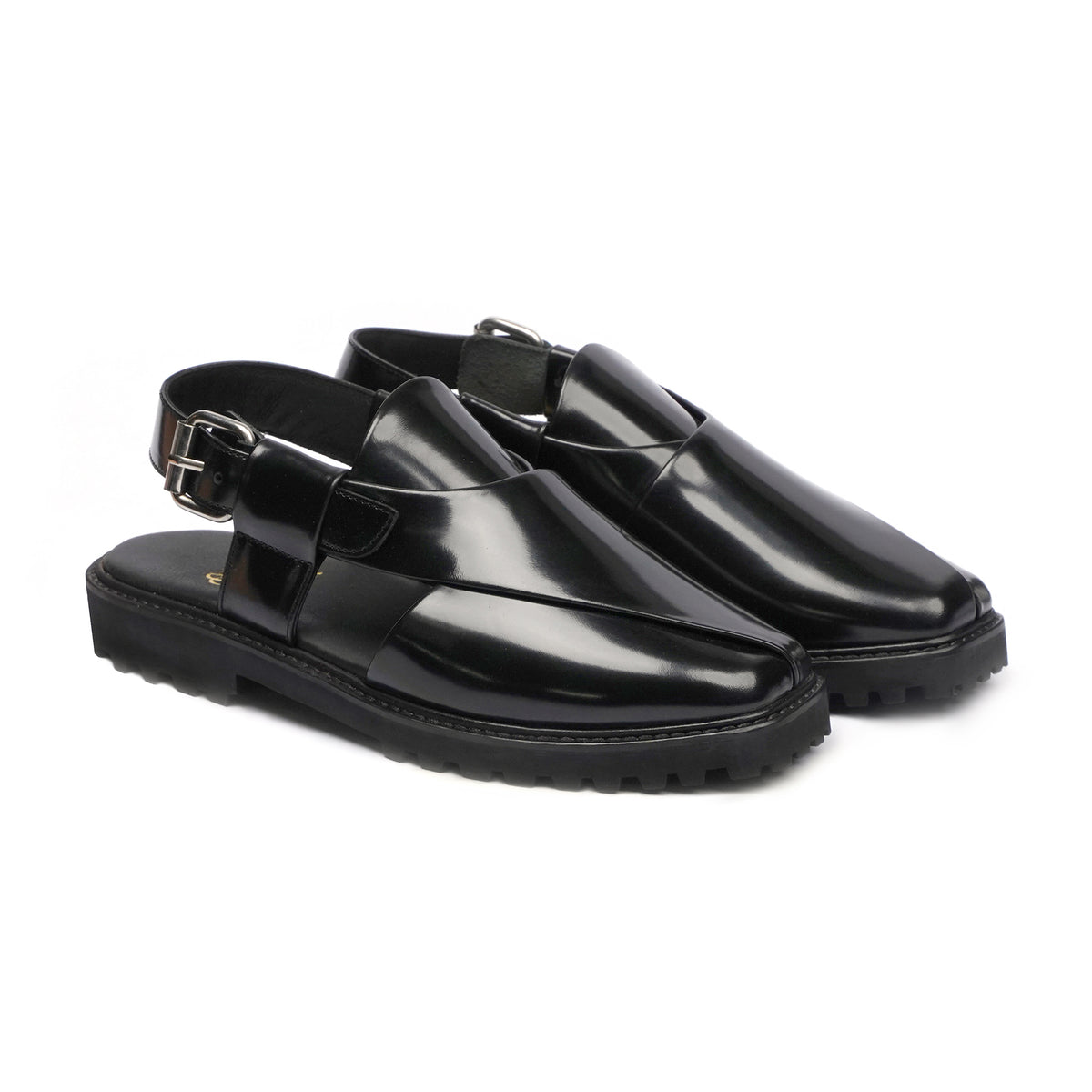 Sakua - Men's Black Box Leather High Shine Sandal