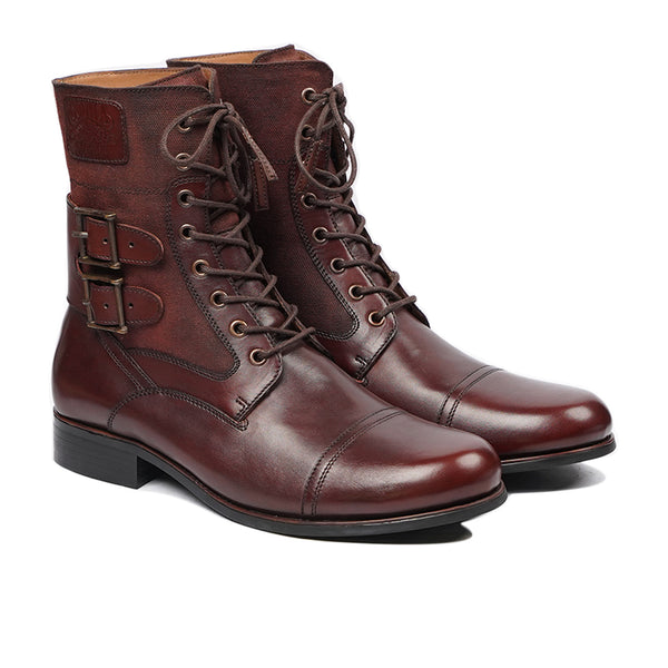 Ankawa -  Men's Reddish Brown Canvas and Calf Leather Boot