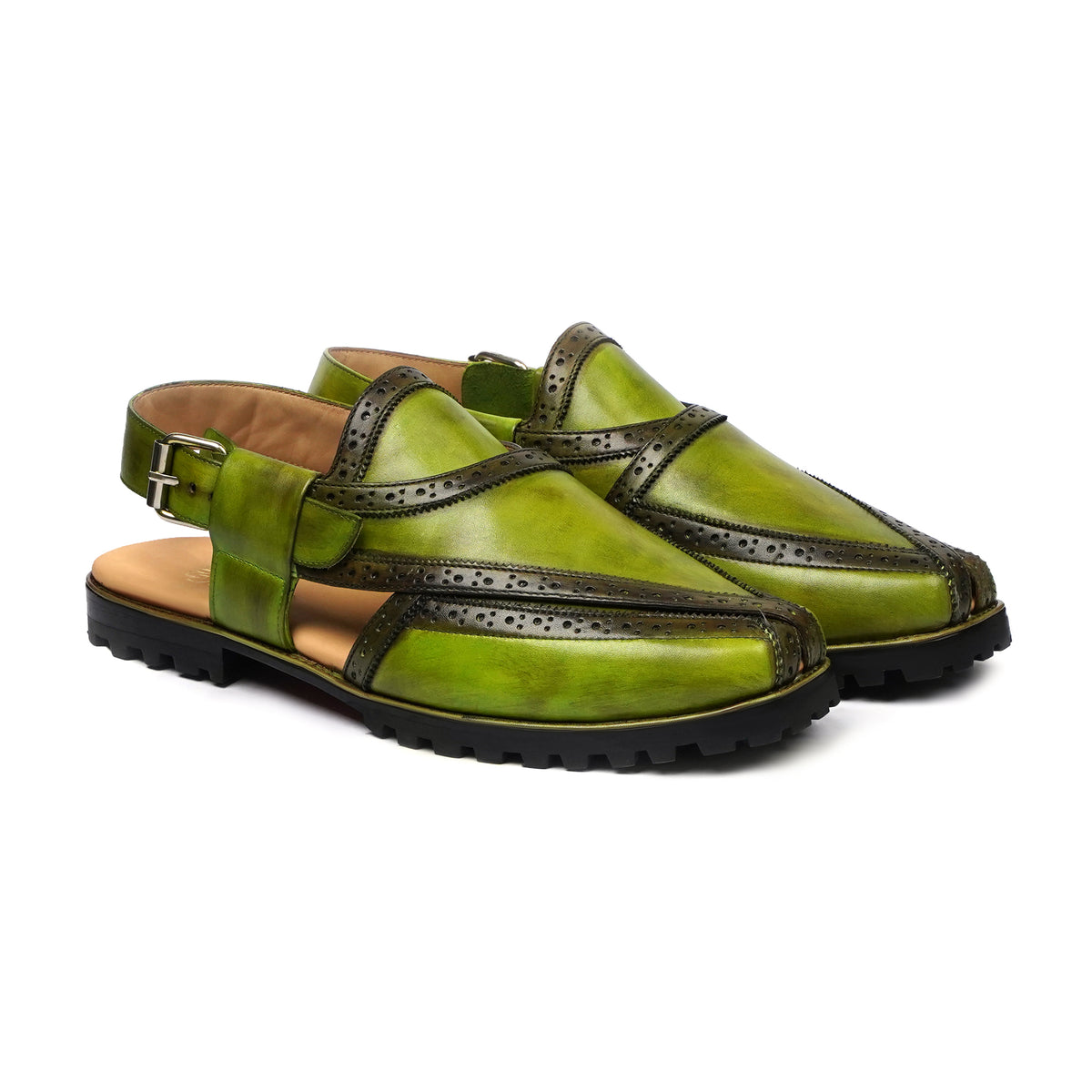 Akiko - Men's Burnished Green Calf Leather Sandal