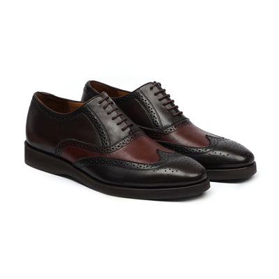 Amberg - Men's Dark Brown and Oxblood Calf Leather Oxford Shoe
