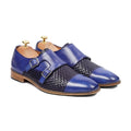 Alingsas - Men's Blue Hand Woven Calf Leather Double Monkstrap