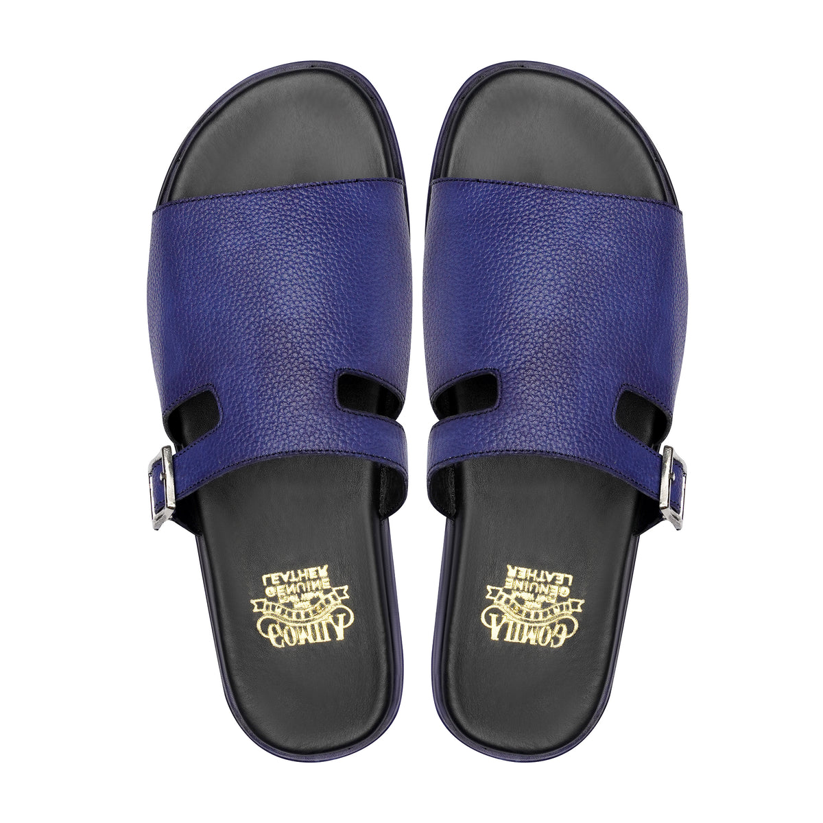 Toshi - Men's Blue Pebble Grain Leather Slipper