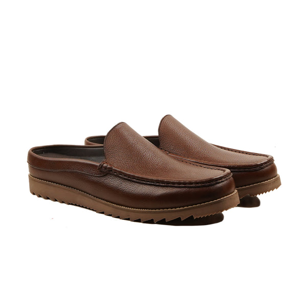 Retro - Men's Brown Pebble Grain Leather Slipper