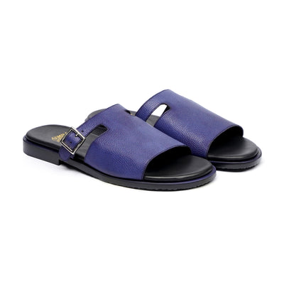 Toshi - Men's Blue Pebble Grain Leather Slipper