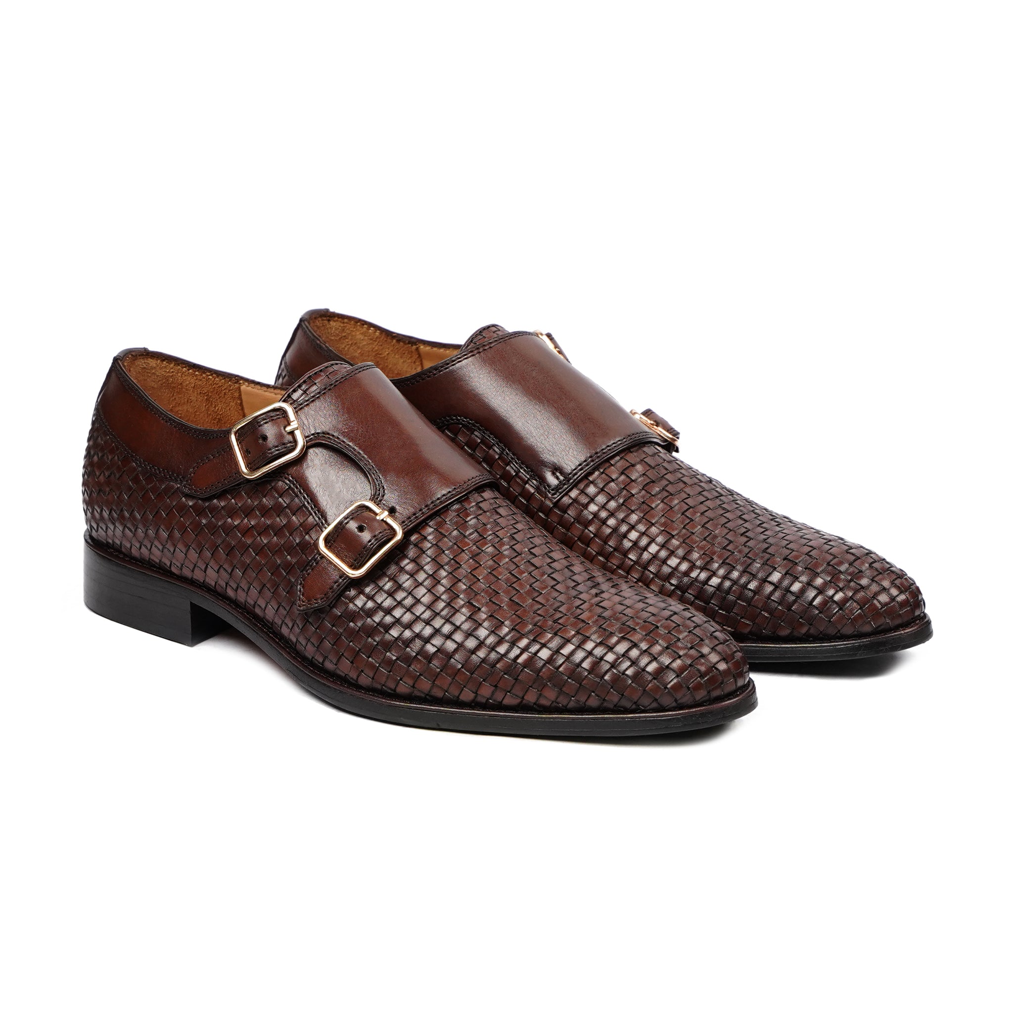 Bihar - Men's Reddish Brown Hand Woven Calf Leather Double Monkstrap