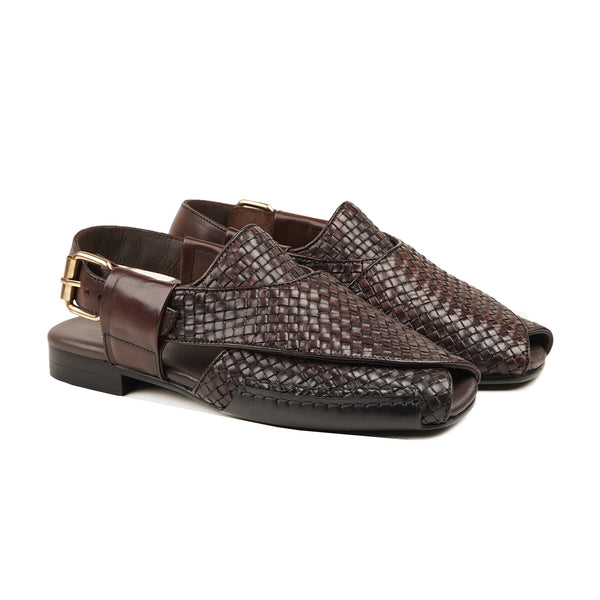 Vorginia - Men's Dark Brown Hand Woven Calf Leather Sandal