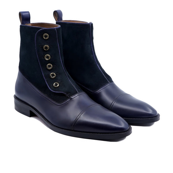 Mahal - Men's Navy Blue Calf Leather and Kid Suede Boot
