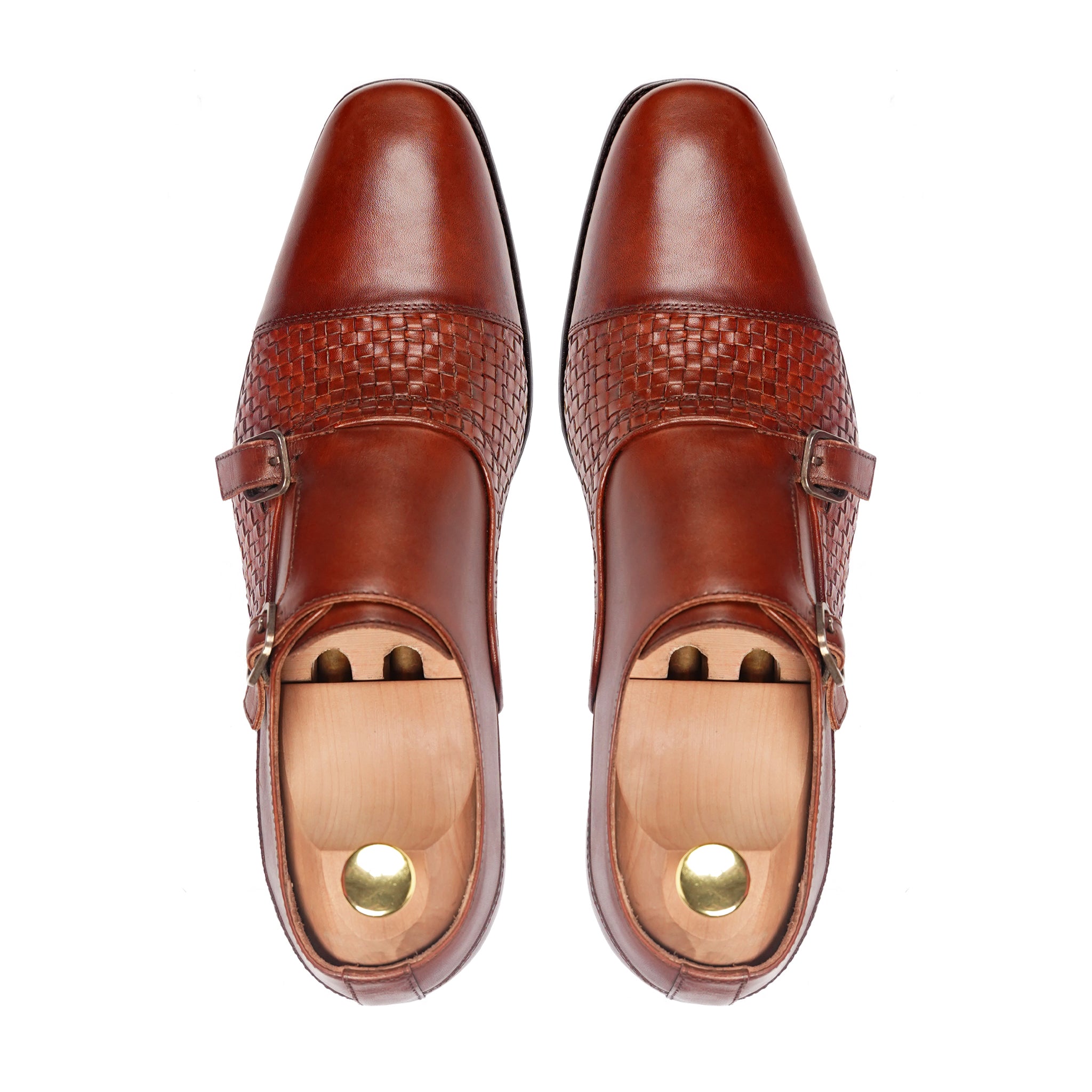 Alingsas - Men's Reddish Brown Hand Woven Calf Leather Double Monkstrap