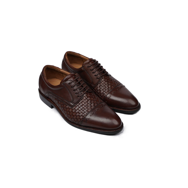 Antino - Kid's Dark Brown Hand Woven Calf Leather Derby Shoe (5-12 Years Old)