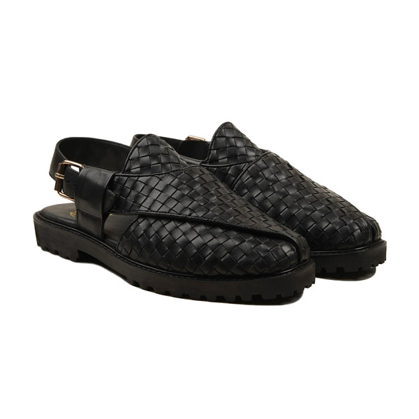 Mitsuko - Men's Black Hand Woven Calf Leather Sandal