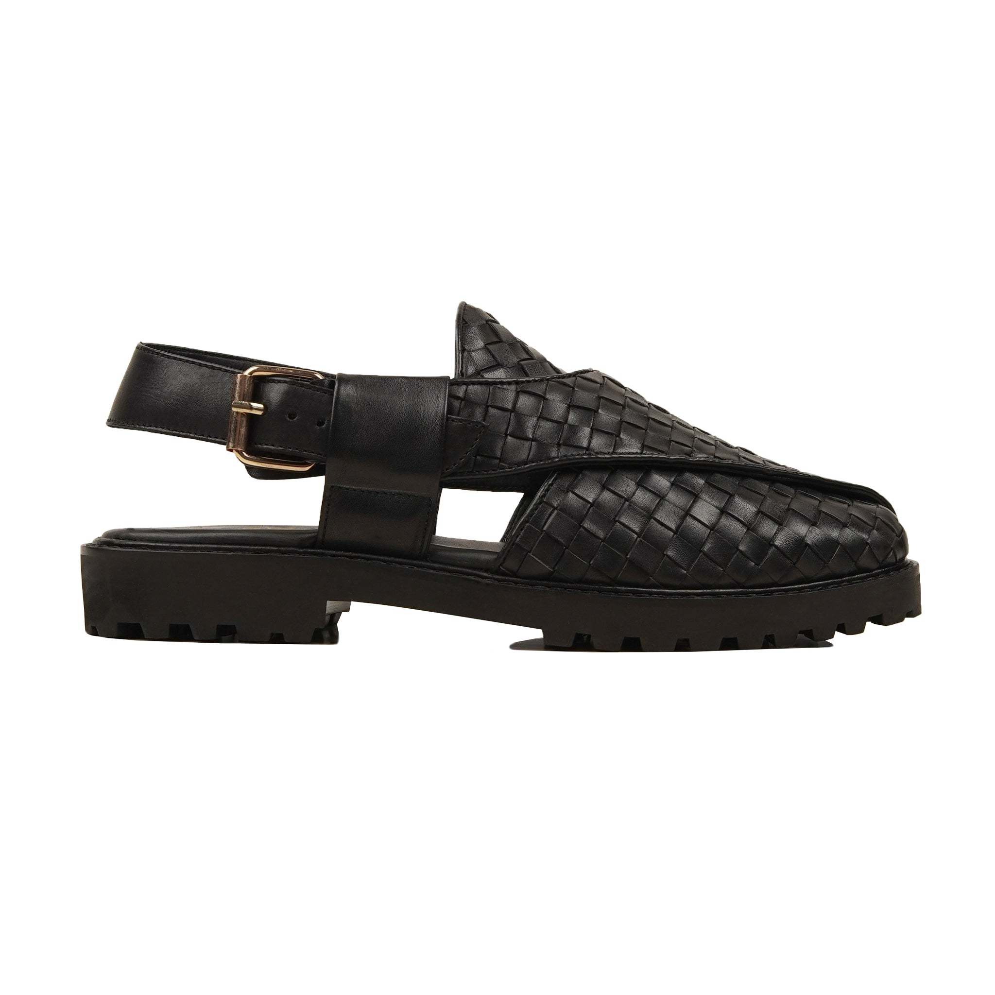 Mitsuko - Men's Black Hand Woven Calf Leather Sandal