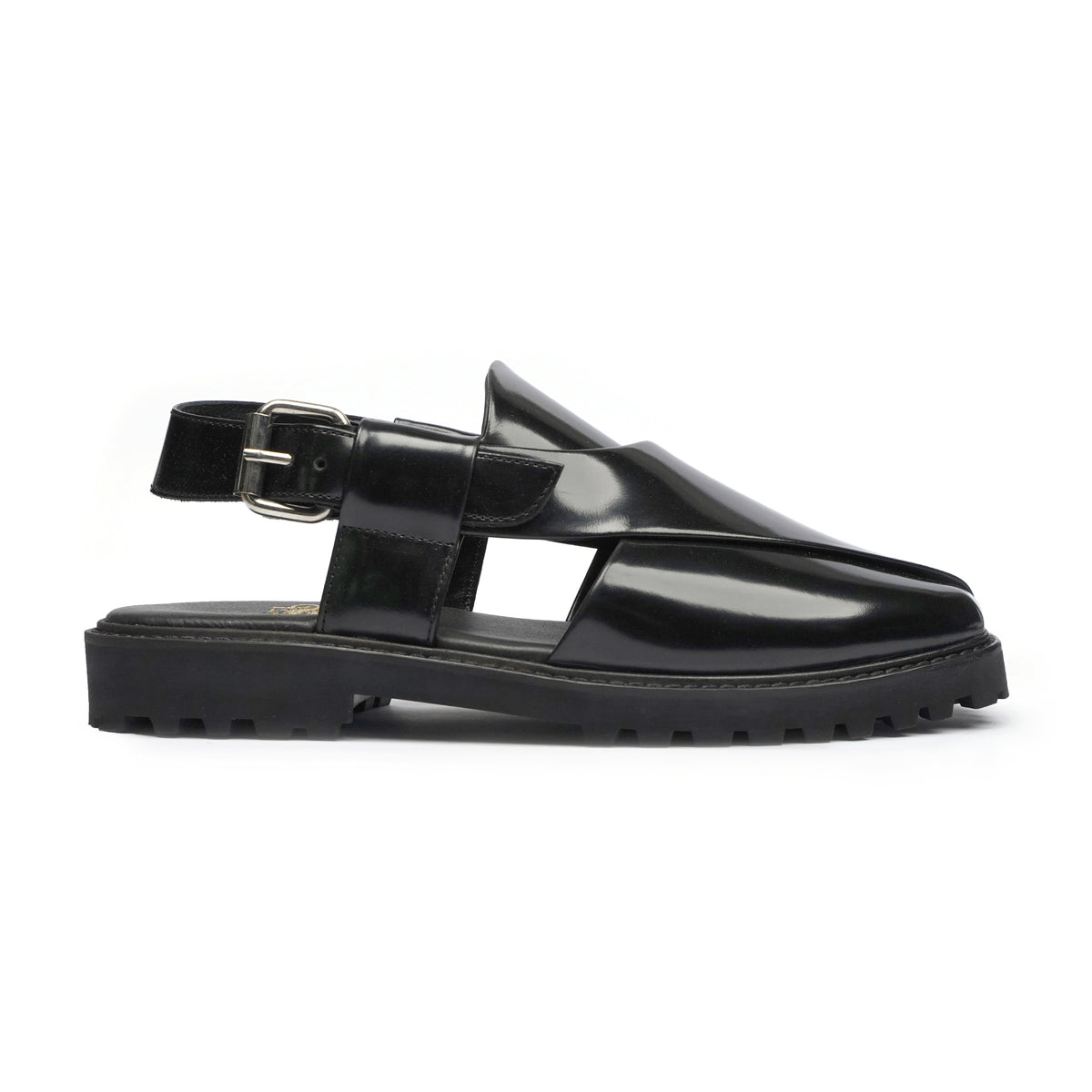 Sakua - Men's Black Box Leather High Shine Sandal