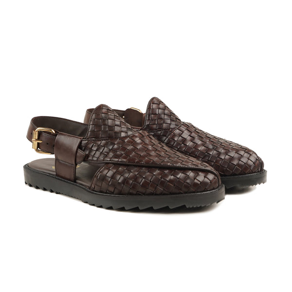 Kana - Men's Dark Brown Hand Woven Calf Leather Sandal