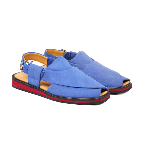 Megumi - Men's Light Blue Kid Suede Sandal