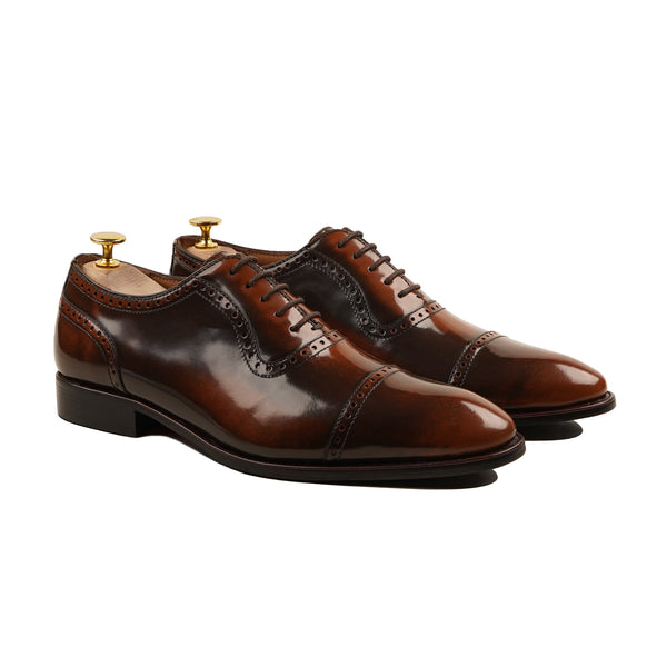 Drade - Men's Burnished Brown Box Leather High Shine Oxford Shoe