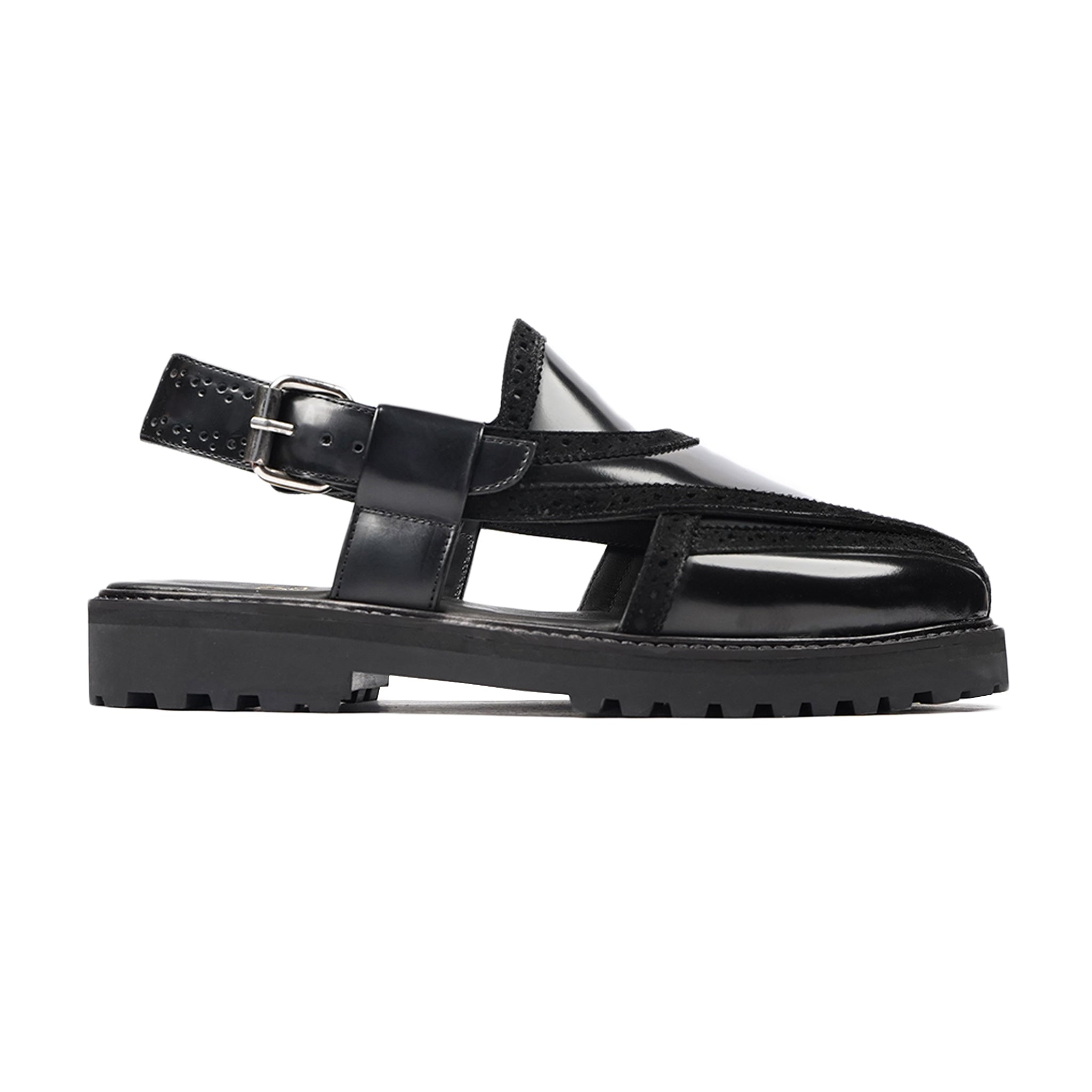 Masumi - Men's Black Box Leather High Shine Sandal