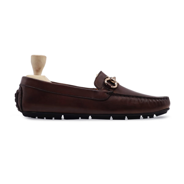 Qelin - Men's Reddish Brown Calf Leather Driver Shoe