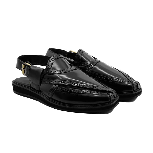 Monkstera - Men's Black Box Leather High Shine Sandal