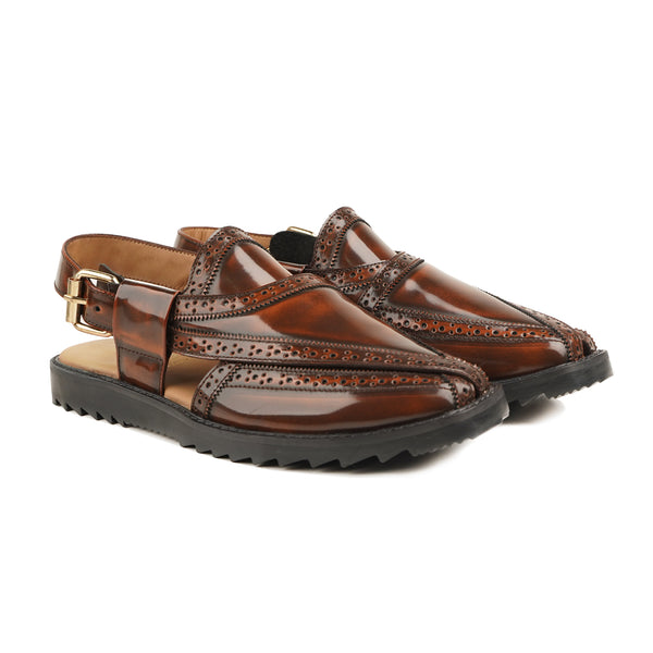 Sibasa - Men's Burnished Brown Box Leather High Shine Sandal