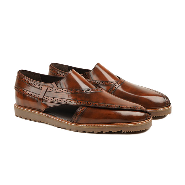 Pretoria - Men's Brown Box Leather High Shine Sandal