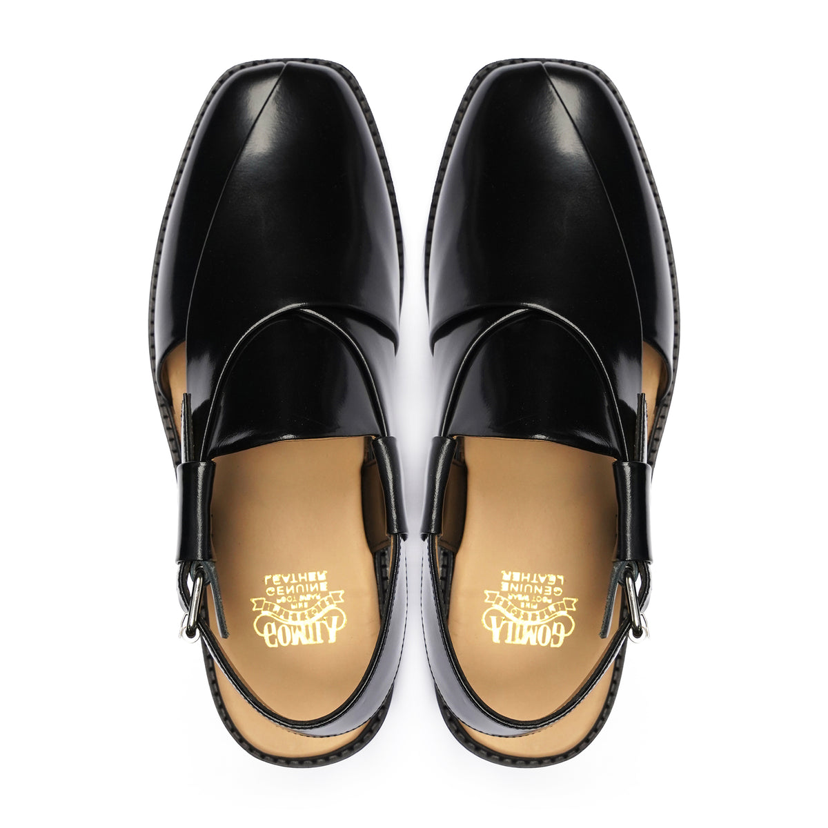 Minako - Men's Black Box Leather High Shine Sandal