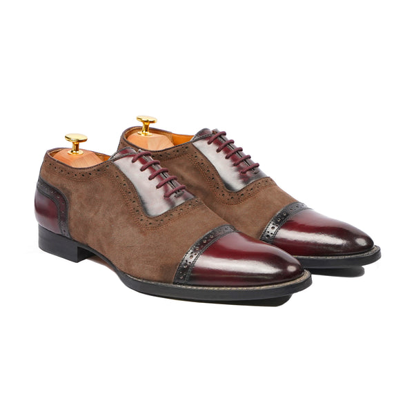 Currito - Men's Oxblood Calf Leather and Brown Kid Suede Oxford Shoe