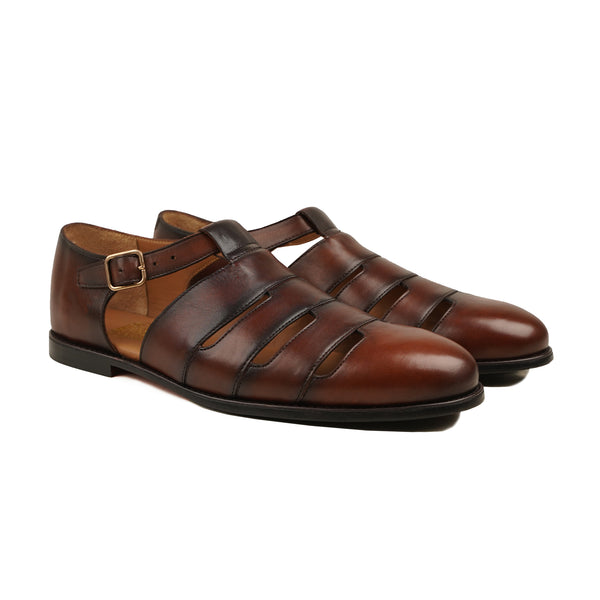 Qoozi - Men's Burnished Brown Calf Leather Sandal