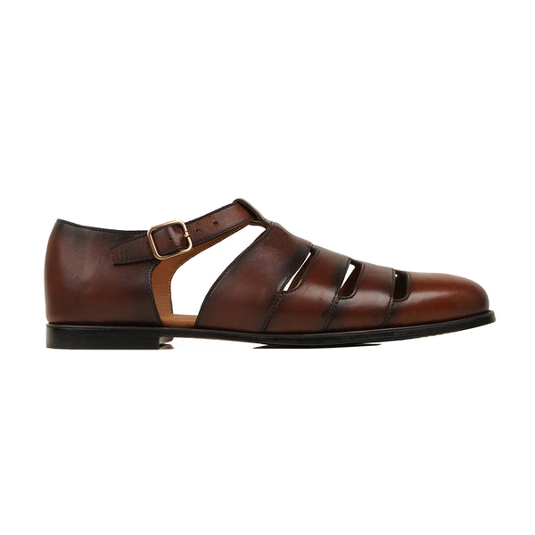 Qoozi - Men's Burnished Brown Calf Leather Sandal