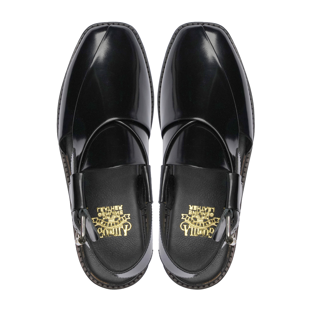Sakua - Men's Black Box Leather High Shine Sandal