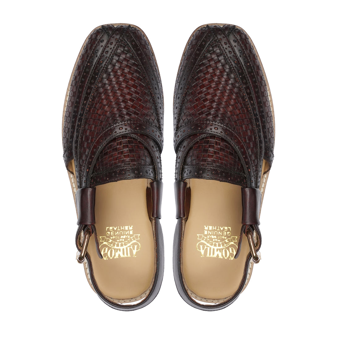 BURGUNDY WOVEN PESHAWARI CHAPPAL - Gomila Intersole