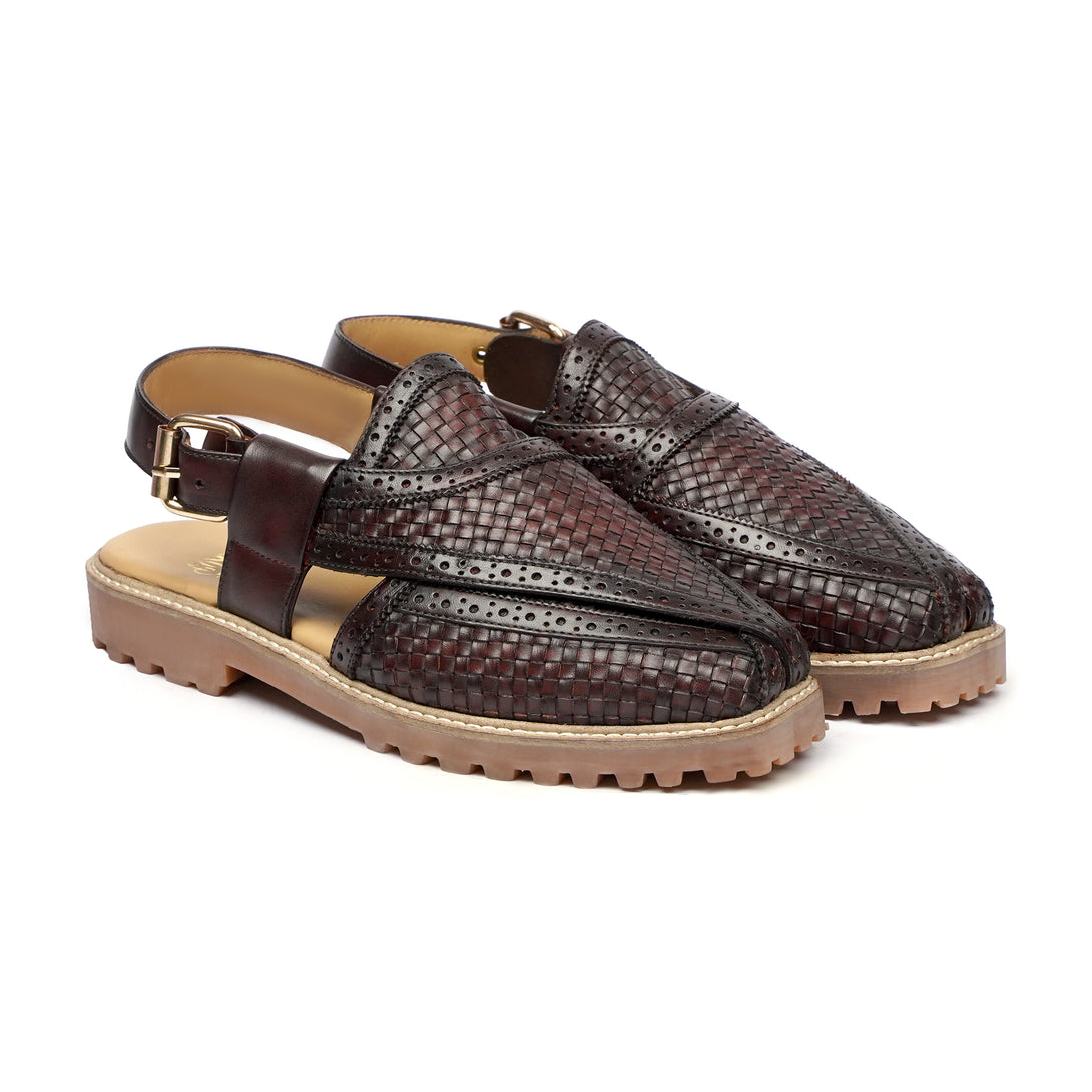 BURGUNDY WOVEN PESHAWARI CHAPPAL - Gomila Intersole