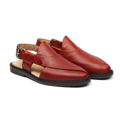Yachi - Men's Oxblood Pebble Grain Leather Sandal