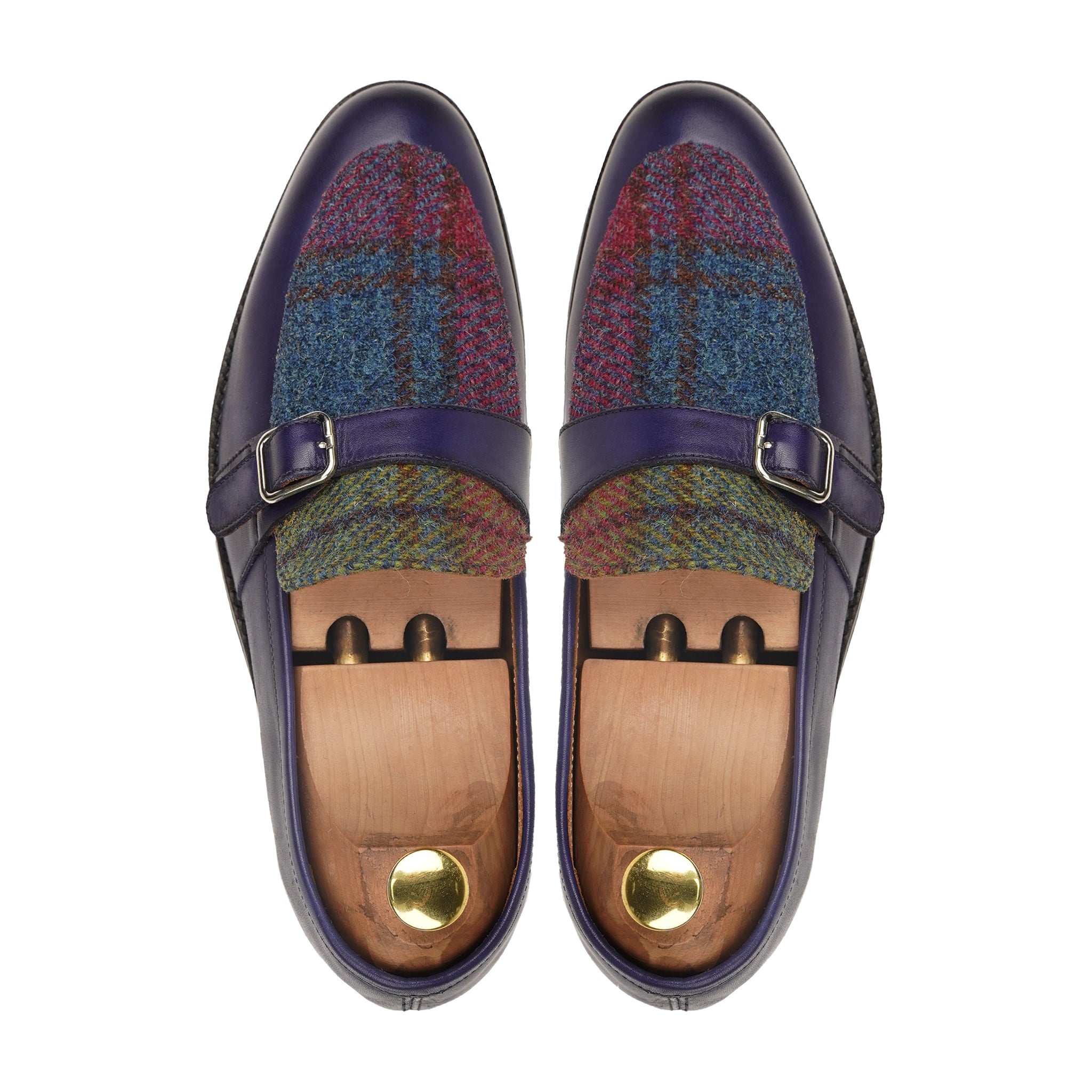 Takefu - Men's Blue Calf Leather and Harris Tweed Loafer