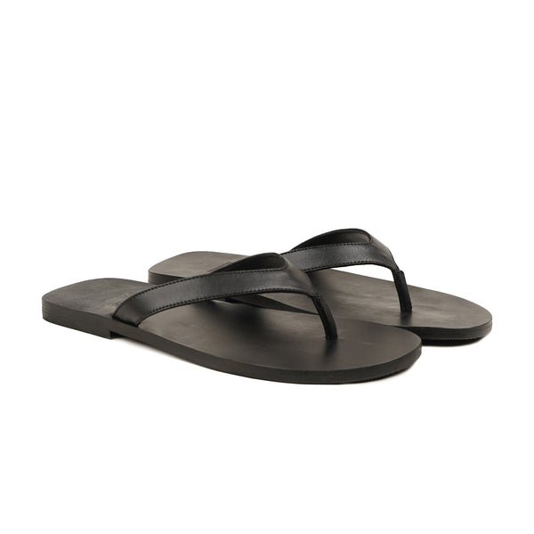 Shikako - Men's Black Claf Leather Slipper