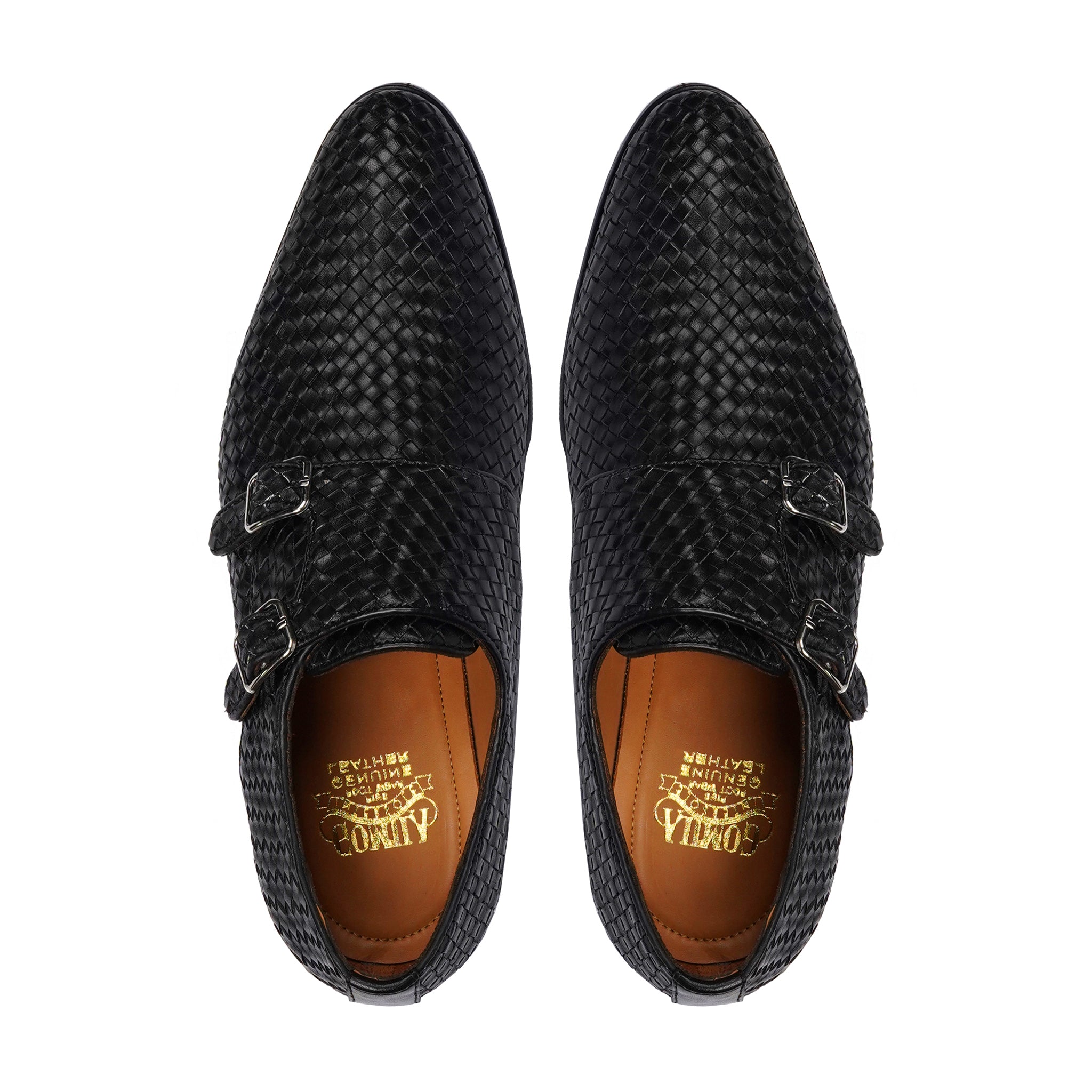 Garda - Men's Black Hand Woven Calf Leather Double Monkstrap