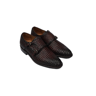 Ario - Kid's Burnished Oxblood Patina Hand Woven Calf Leather Double Monkstrap (5-12 Years Old)