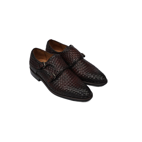 Ario - Kid's Burnished Oxblood Patina Hand Woven Calf Leather Double Monkstrap (5-12 Years Old)