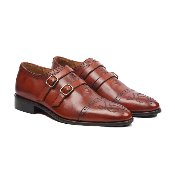 Nobara - Men's Burgundy Brown Calf Leather Double Monstrap