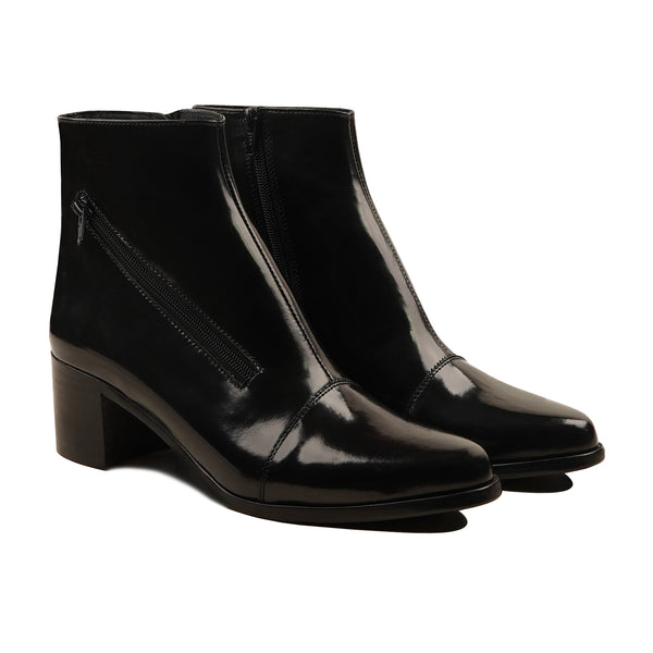 Celle - Ladies Black Box Leather High Shine Ankle Boot
