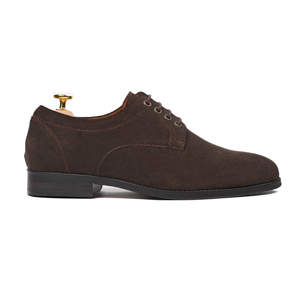 Lee - Men's Dark Brown Kid Suede Derby Shoe