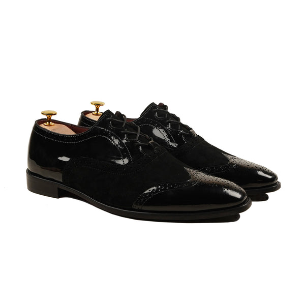 Carli - Men's Black Kid Suede and Patent Leather Oxford Shoe